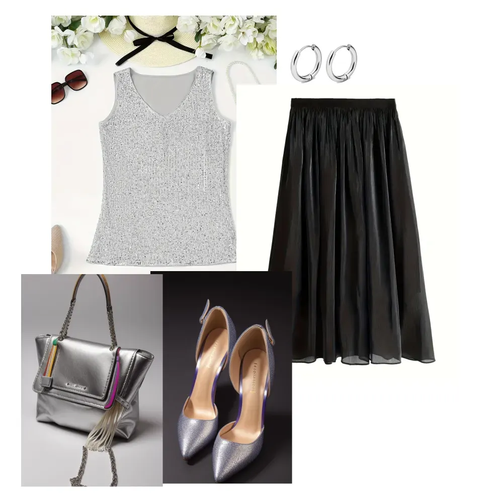 A sequin top on tulle skirt for a winter party