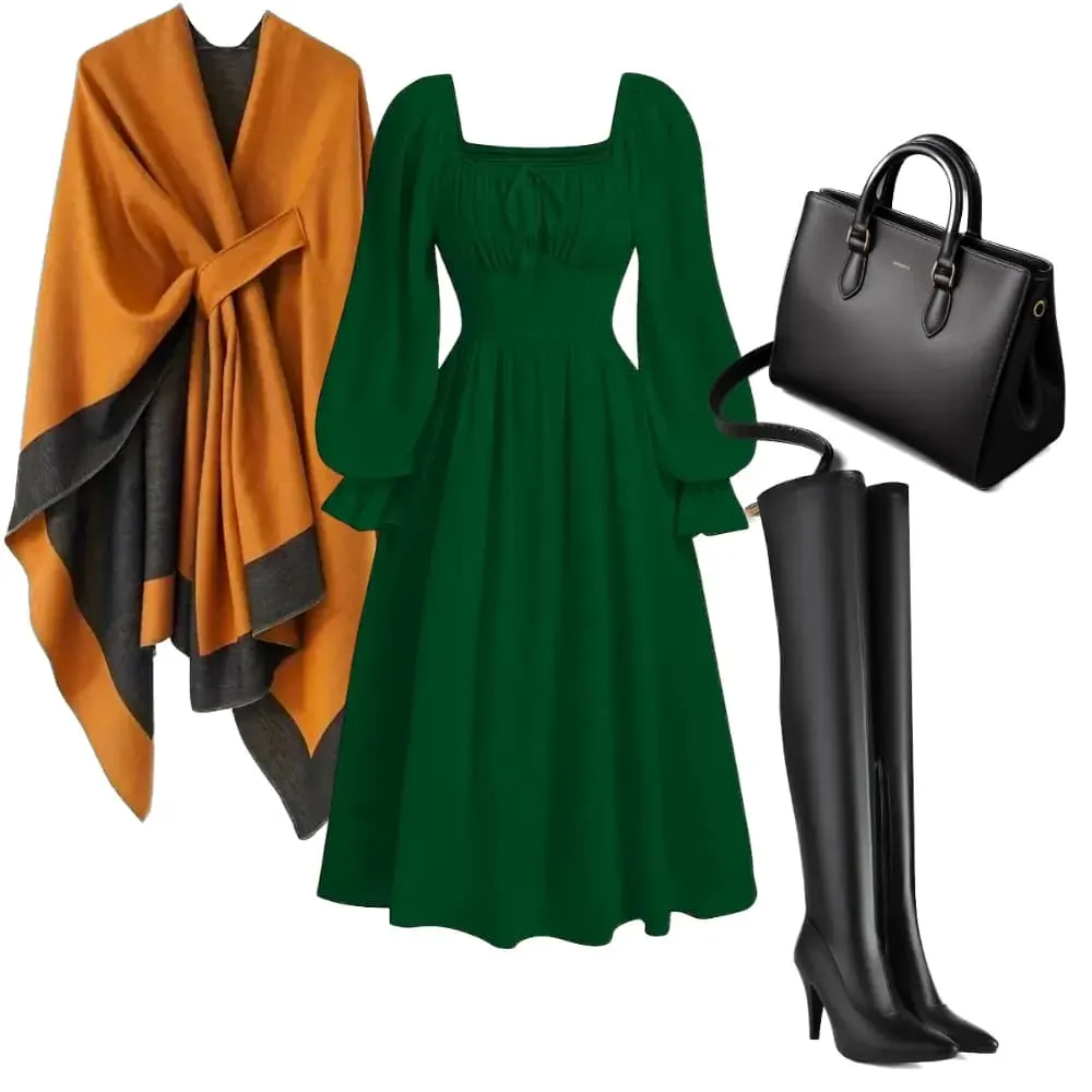 A  forest green holiday outfit for christmas party